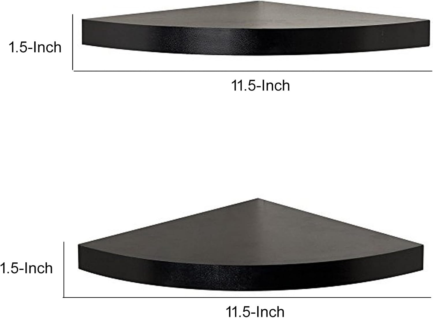Danya B. Floating Wall Mount Laminate Wood Corner Wall Radial Shelves (Set of 2) - Black, for Home or Office, Easy to Install, Great for Books, Toys, Small Decor Accents, Ideal for Space Saving