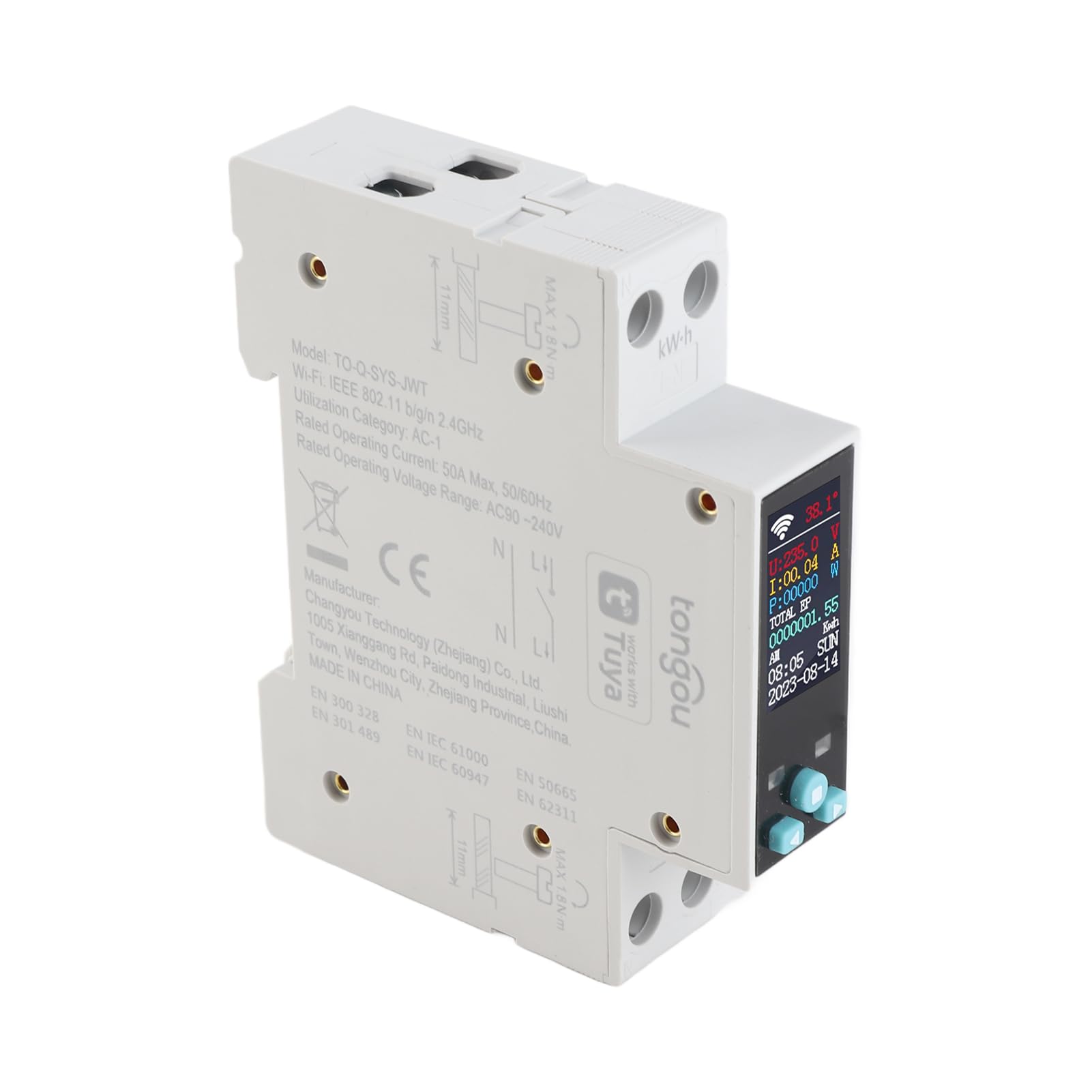 FTVOGUE WLAN-DIN-Schienen-Schalter, PC, Intelligentes Messgerät, Relais, 50 A, 90 Bis 250 VAC, Echtzeitüberwachung, APP-Steuerung, 7 Timer-Einstellungen für den Kommerziellen Einsatz Im Home Office