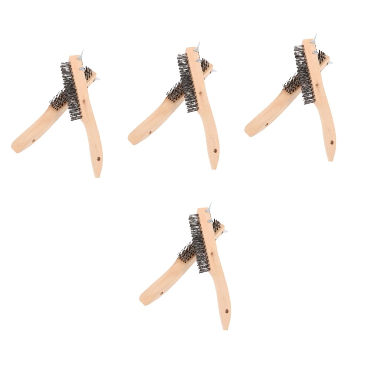 Cabilock 4sets Stainless Steel Wire Brush Metal Brush for Cleaning and Paint Removal Wooden Handle for Cleaning 2pcs*4