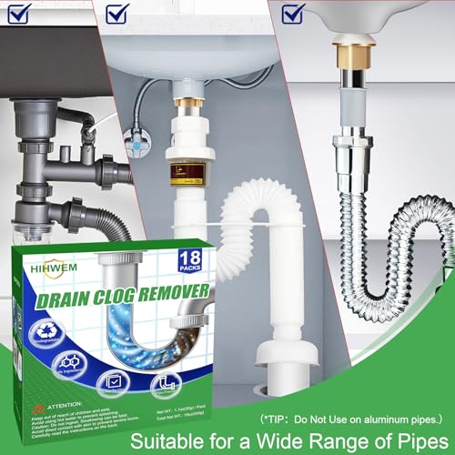 Drain Clog Remover Powder Sink Drain Cleaner for Hair and Grease, 18-Packs Heavy-Duty Powerful Kitchen Sink and Shower Unclogger, Pipe-Safe - Image 6