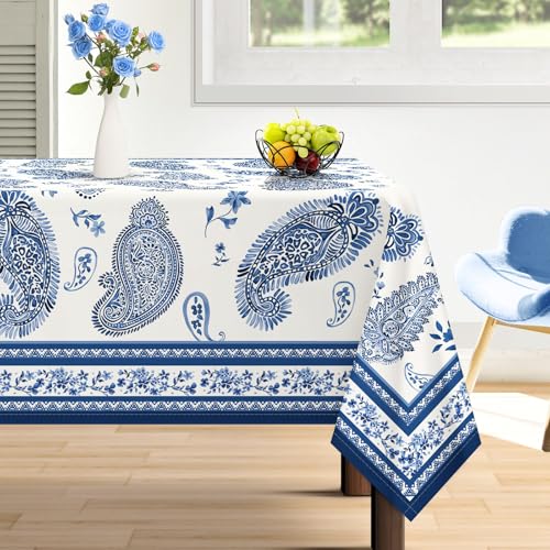 Arquiel Mantel Rectángula Paisley Azul, PoliéSter Mantel De Tela Antimanchas Impermeable Lavable Duradera para Cocina Comedor Fiestas Primavera/Verano (140cm X 180cm)