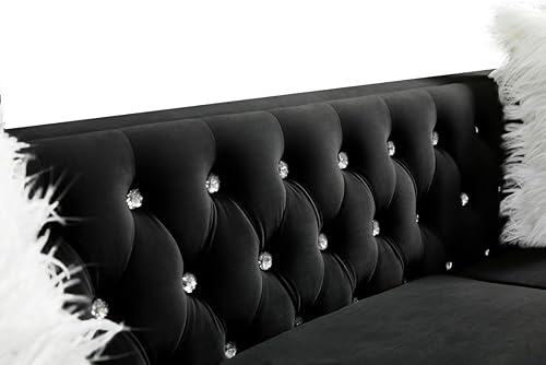 Miniatura 52 de i-POOK Sofá Chesterfield de terciopelo de 83 pulgadas de ancho con 3 asientos, 2 almohadas de felpa, patas de cristal y brazos recortados con cabeza