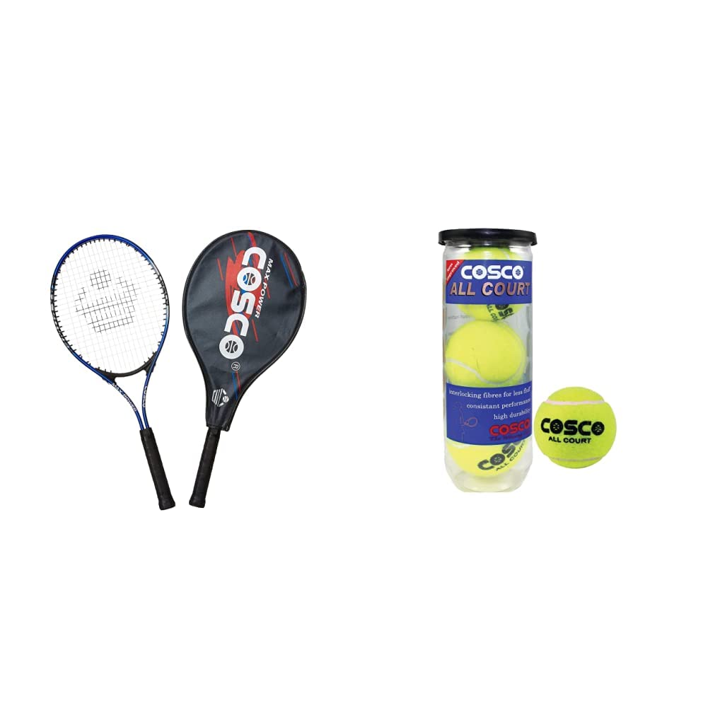 Buy Cosco Max Power Aluminium Tennis Racquet & All Court Tennis Ball ...