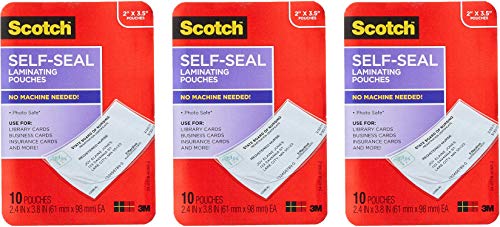 Scotch Self-Sealing Laminating Pouches, Business Card Size, 2 Inches x 3.5 Inches, 10 Pouches (LS851-10G), 3 Pack