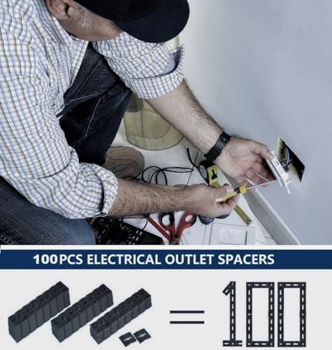 Image of 100pcs Outlet Spacers for Electrical Box, Electrical Outlet Spacers Shims Switch and Receptacle Spacer Socket Electrical Box Extender for Loose Outlet Electric Switch (Black)