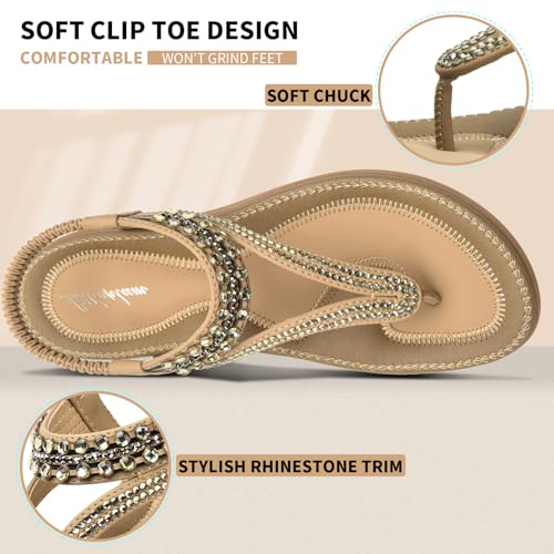 Image of Littleplum Womens Sandals Arch Support Slingback Rhinestone Dressy Sandals Comfort Summer Shoes Ankle Strap Elastic Flats for Beach Walking