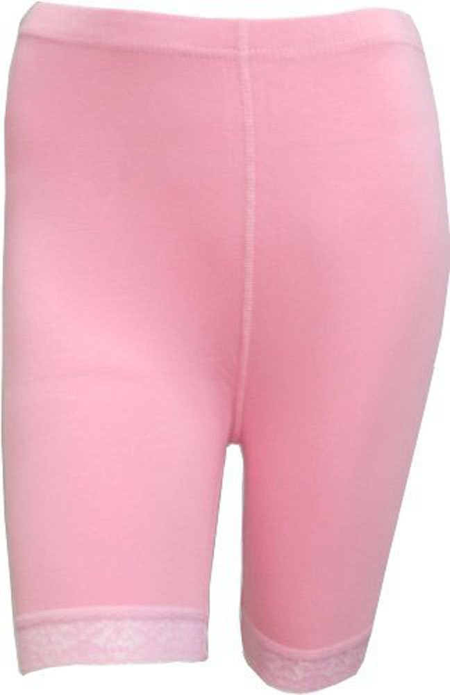 LADIES COTTON STRETCHY ABOVE KNEE CYCLING SHORTS WITH LACE DETAIL (XXX-LARGE, PALE PINK)