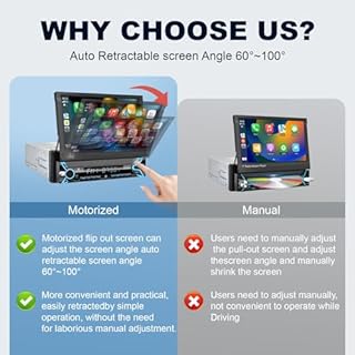 2026 7-inch Motorized Flip-Out Single Din Car Stereo with Apple CarPlay & Android Auto, Bluetooth, HD Touchscreen, Backup Camera, USB/SD/AUX Input, AM/FM Radio, Subwoofer Support & DSP