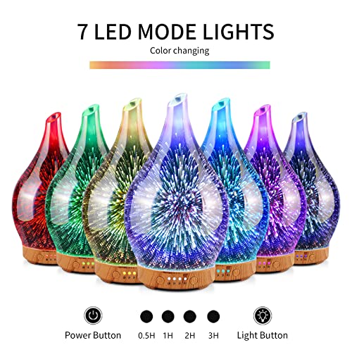 Porseme Essential Oil Diffuser 3D Glass Aromatherapy Ultrasonic Humidifier, Air Refresh Auto Shut-Off, Timer Setting, Bpa Free For Home Hotel Yoga Leisure Spa Gift 100Ml Last 4H #TOP6