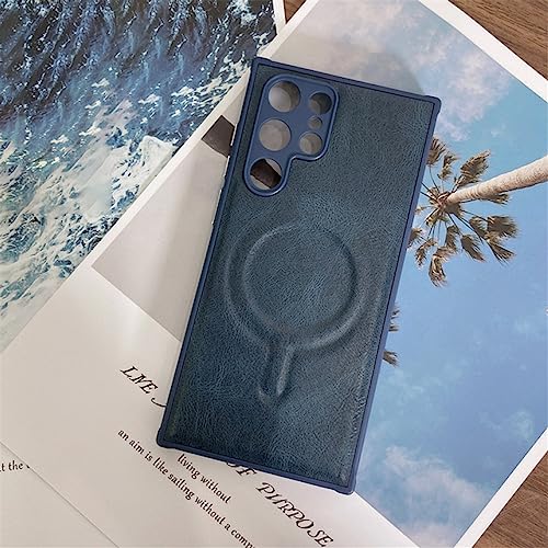 Coque Samsung S22 Plus en cuir de luxe et silicone bleu marine avec charge sans fil magnétique