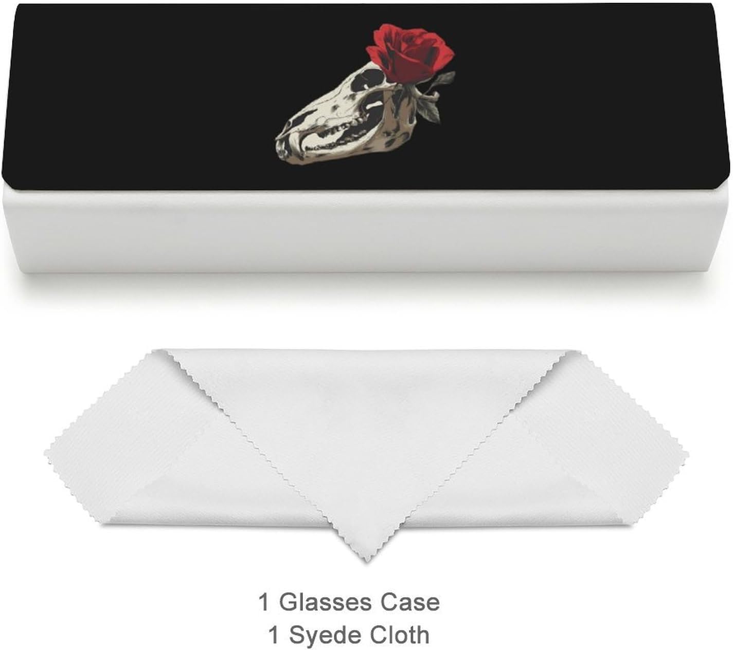 Wolf Skull And Rose Eyeglasses Case with Cleaning Cloth image 3