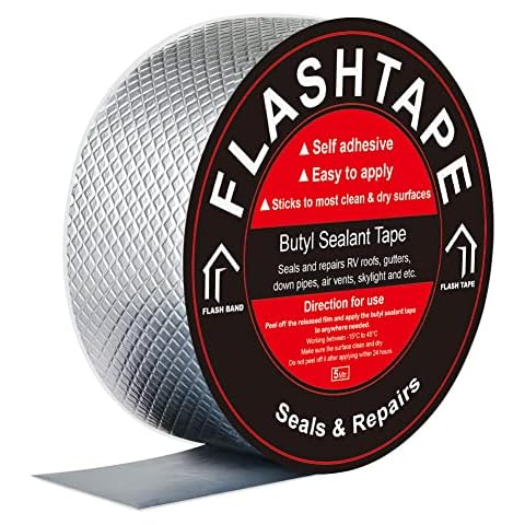 fowong Butyl Tape for Roof and Leak Repair, 50mm(W) x 5M(L) Aluminum Coating Flashing Repair Tape Sealant Seal Strip for Repairing Roof Crack, Gutter and Hole Cover