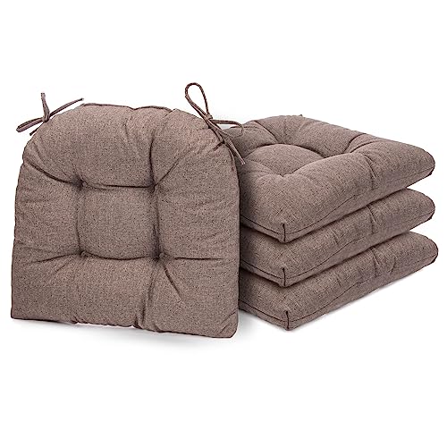Kyaringtso Chair Cushions for Dining Chairs, 4 Pack Soft and Comfortable Chair Cushions Pads with Ties, Seat Cushions for Kitchen Chairs，Dining Room (4 Pack 17x16, Brown)