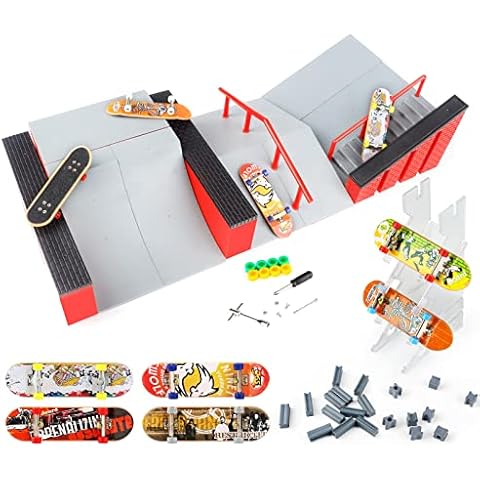 MOMSIV Mini Finger Skateboard, Funny Skatepark Board with Ramp Accessories for Children (B) Cover