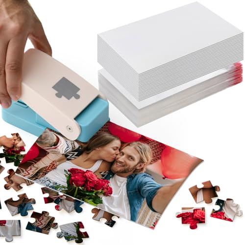Talltalk DIY Photo Puzzle Punch Maker Set Valentines Custom Jigsaw Puzzle Piece Cutter Machine with Adhesive Foams and Storage Bags for Personalized Customized Pictures Craft Making Tool(5 x 7 Inch)