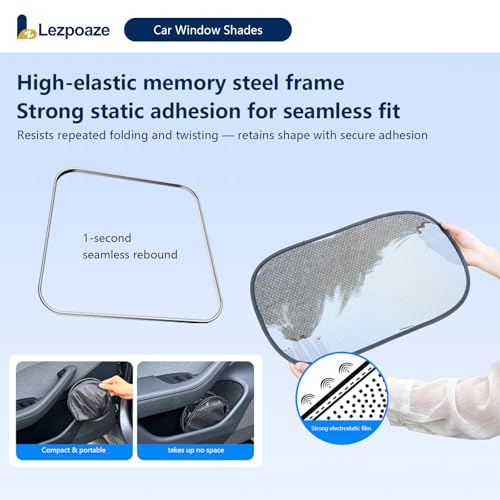 Car Window Shades (2 Pack) - Upgraded Mesh Sun Shade, Strong Static Cling - Heat Blocking, Anti-Glare & UV Protection - Foldable Memory Frame, Won't Block View - Universal Fit 99% Cars by Lezpoaze - Used condition - Image 7