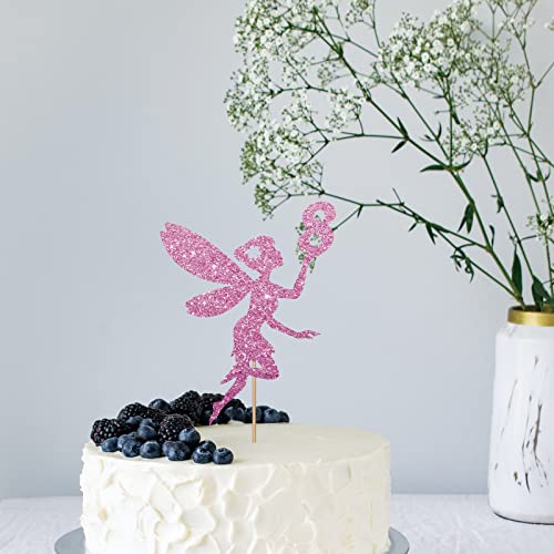 Pink Fairy 8Th Birthday Cake Topper For Baby Girl Birthday Party Decor, Fairy Eight Cake Topper, Glitter Fairy Garden Eight Years Old Birthday Party Decoration Supplies #TOP4