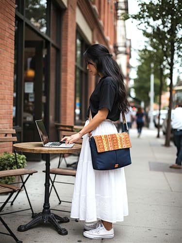 Image of The House of tara Handloom Fabric Messenger Bags for Women | Cotton Canvas Laptop Sling Bag Upto 15.6 Inches | Stylish Crossbody Sling Bag Comes with Flap Closure.