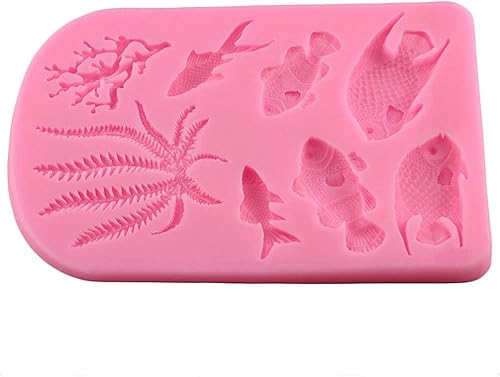 Miniatura 8 de Molde de silicona de algas marinas de pescado para cupcakes de coral de mar, moldes de chocolate, bricolaje para tartas, frontera, fondant,
