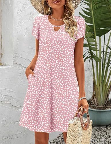 Image of Zeagoo Women's Casual A-Line Dresses with Pockets Summer Floral Tshirt Dress Short Sleeve Mini Dress Flowy Sundresses