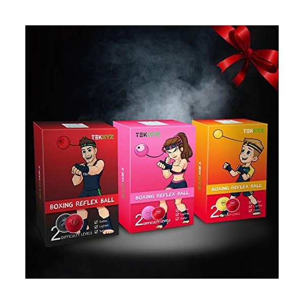 TEKXYZ Boxing Reflex Ball, 2 Difficulty Levels Boxing Ball with Headband, Perfect for Reaction, Agility, Punching Speed, Fight Skill and Hand Eye Coordination Training