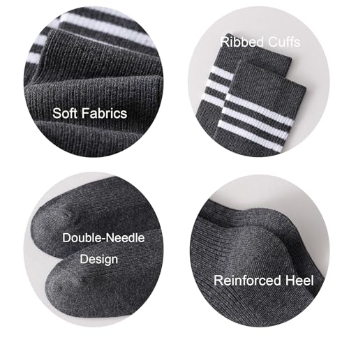 Cotton Knee High Socks for Girls,Long Tube School Uniform Socks with Stripes,White Navy 3-5/5-8/8-10 Years Old3