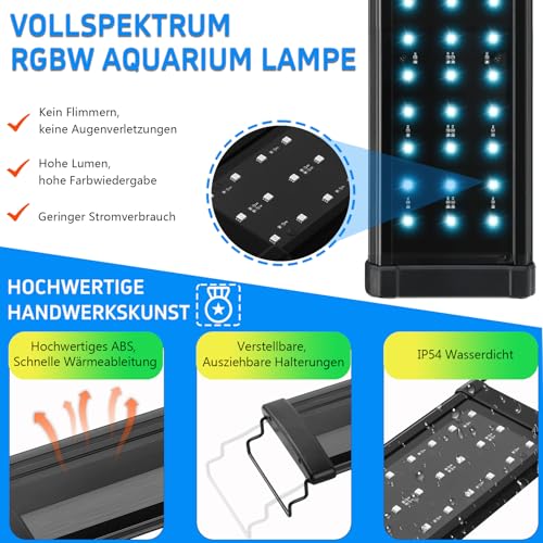LED Aquarium Beleuchtung, DIY Vollspektrum Aquarium Licht mit APP Steuerung Fernbedienung, Fish Tank Lamp mit Timer, 20 Farben und 10 Helligkeitsstufen, 8W Aquarium Lampe für 90-110CM Tank – Bild 6