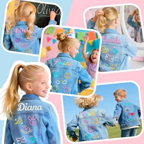 Personalized Kids Denim Jackets with Embroidered Names,Back to School Gifts,1-8 Year Old Birthday Gifts for Girls2