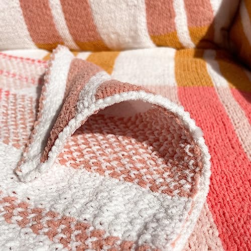 Chenille Plaid Throw Blanket Ultra-Plush Decorative All Season Soft Cozy Blanket For Bed Couch Sofa Chair Travel 50'' X 60''(Pink) #TOP4