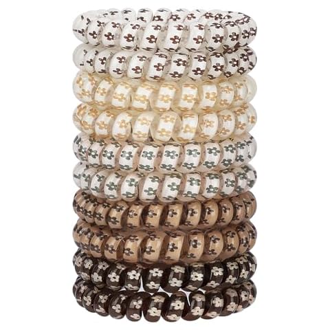 JessLab Spiral Hair Ties for Ladies, 10-Pack Elastic Hair Ties, Cute Plastic Coil Hair Ties, No-Damage Hair Accessory for Women and Children with Thick or Thinning Hair, Mix Color 9 Cover
