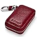 Buffway Car Key Chain Bag,Genuine Leather Car Smart Keychain Coin Holder Metal Hook and Keyring Wallet Zipper Case for Auto Remote Key Fob - Cherry