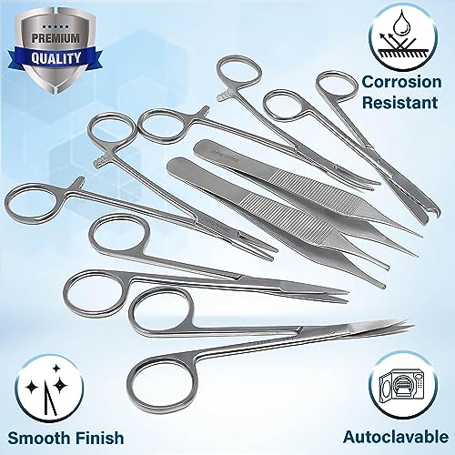 Image of A2ZSCILAB Set of 7 Pieces Scissors Forceps Hemostats Needle Holder Driver Set for Educational Training, Made of Stainless Steel