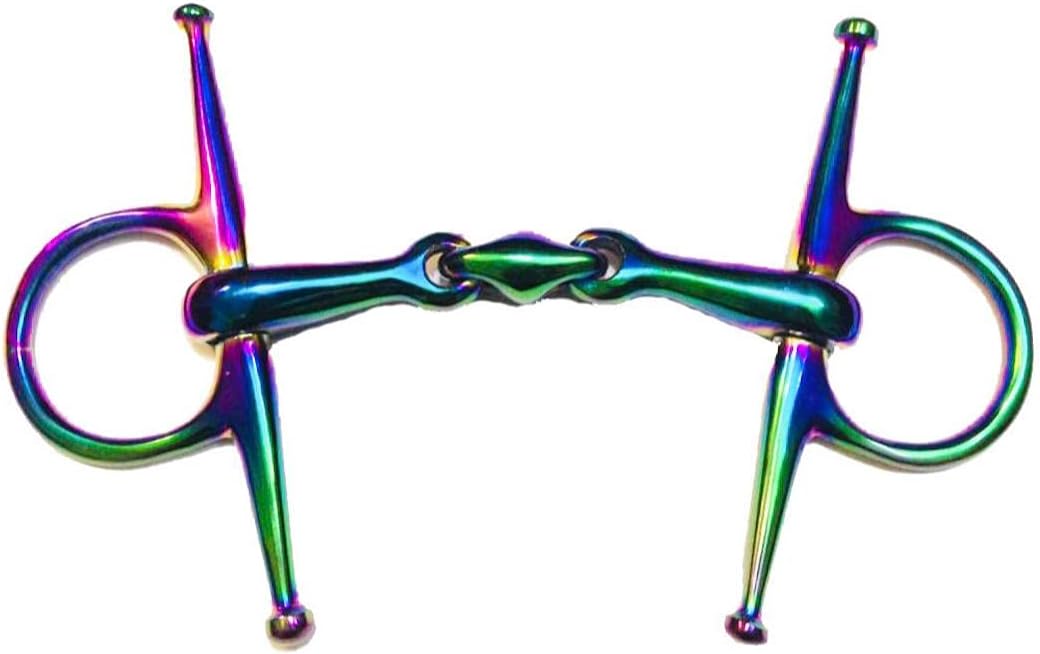 Rainbow Multi Color Full Cheek Horse Bit Snaffle Double Jointed Lozenge Fat Stainless Steel (4.75 Inches)