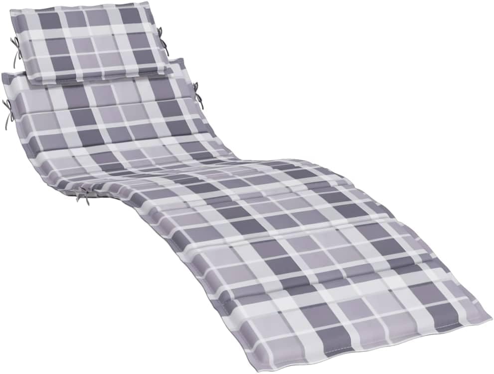 Sun Lounger Cushion with Soft Foam Filling and Water-Resistant Grey Check Oxford Fabric for Outdoor Comfort, Breathable 100% Polyester Material