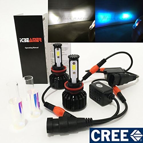 Mega Racer (2 Colors in 1 Set H11 6000K White 10000K Blue (Low Beam Headlight) CREE COB LED Kit 8000LM 80W