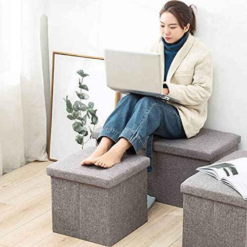 Pouf en lin boîte de rangement repose-pieds cube pliant de 38cm - 7