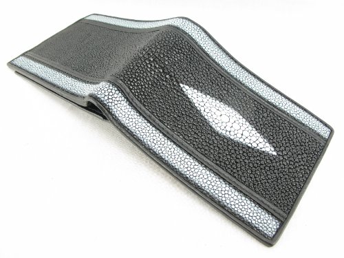 Pelgio Genuine Stingray Skin Leather Stripe Bifold Wallet Black - Image 5