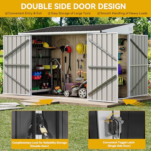 Image of DWVO 6.2x4 FT Outdoor Weatherproof Storage Shed, Secure Metal Bike Shed w /Lockable Entry, Garden Storage Solution for Lawn Equipment, Tools, Waste Bin, Dark Gray