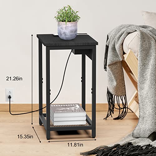 Caduke Black Nightstand With Charging Station, Small End Table With Usb Ports And Power Outlets, Bed Side Nightstand Table And Record Player Stand For Bedroom Living Room Farmhouse #TOP2