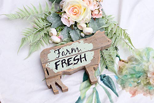 Parisloft Farm Fresh Wood Cow Shaped Sign Tabletop Decor, Carved Cow Statue Home Decor, Animal Sculpture Decorations #TOP2