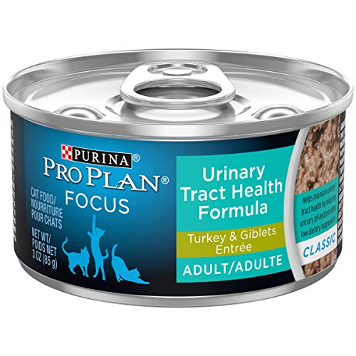 Purina Pro Plan Urinary Tract Health Pate Wet Cat Food, FOCUS Urinary Tract Health Formula Turkey & Giblets Entree - (24) 3 oz. Pull-Top Cans
