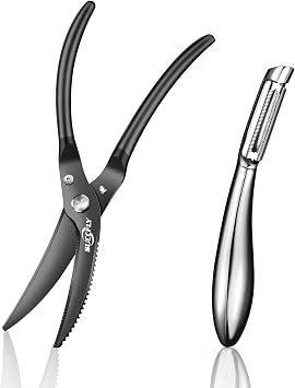 SUCCFLY Premium Kitchen Tool Kit, Heavy Duty Kitchen Scissors + I Shaped Fruit Veggie Peeler, Food Grade Stainless Steel Ergonomic Design, Ultra Sharp Extremely Durable