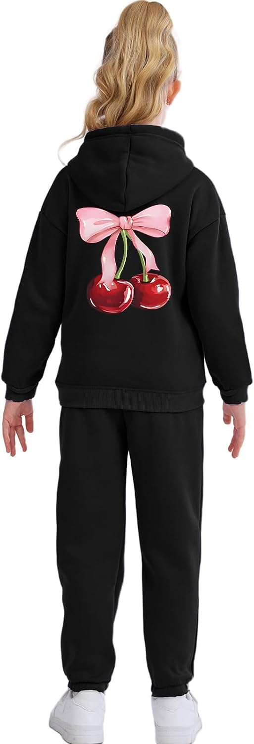 Girl's Graphic Hooded Sweatsuits 2 Pcs Sweatshirts and Jogger Pants Cartoon Print Hooded Pullover Suit