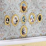 Halloscume 7 Pcs Miniature Dollhouse Accessories Picture Frames 1: 12 Scale Dollhouse Furniture Small Wood Photo Frames Mini House Decoration for Printed Paintings House DIY Art Craft (Gold)