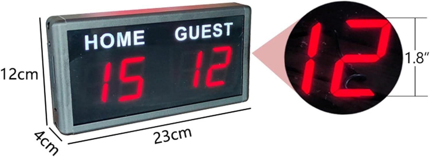 Portable Led Tabletop Scoreboard, Electronic Scoreboard with Buzzer, 23 * 12 * 4cm 6 Gear Brightnes, Aluminum Shell, for Basketball, Football, Tennis, Badminton, Table Tennis, Billiards
