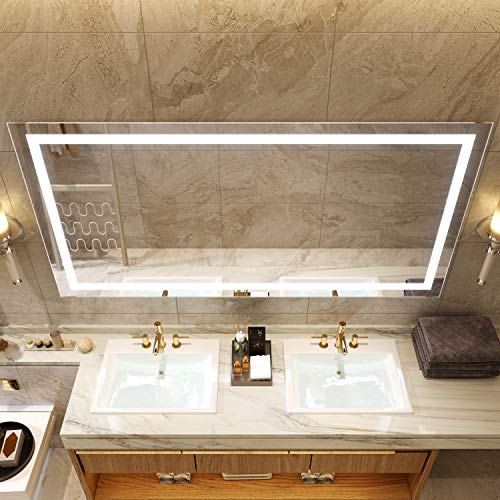 PetusHouse 72 X 36 Inch LED Lighted Bathroom Mirrors Same Quality as Supermarket, Wall Mounted White Light Dimmable Anti-Fog Waterproof CRI>90 5MM Copper Free Mirrors, Vertical & Horizontal