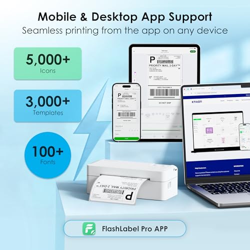 KNAON Shipping Thermal Label Printer, 4x6 Portable Label Printer, Bluetooth Label Maker for Small Business, Support iPhone,Android,Windows,Mac,Chromebook,Works with USPS, Etsy,Shopify&More, White by KNAON - Image 5