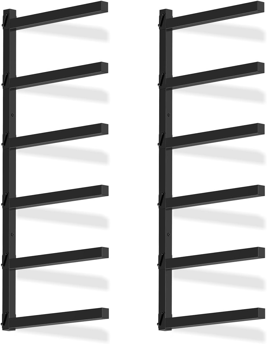 Tuenort 6-Level Lumber Rack, Wall Mount Wood Organizer and Lumber Storage Rack, Wall Storage Rack for Garage Indoor & Outdoor, Black
