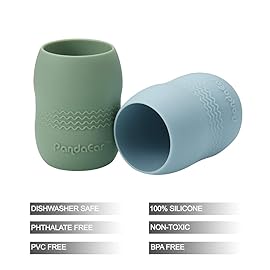 PandaEar 2 Pack100% Tiny Silicone Drinking Training Cup for Baby and Toddler (Blue/Green)