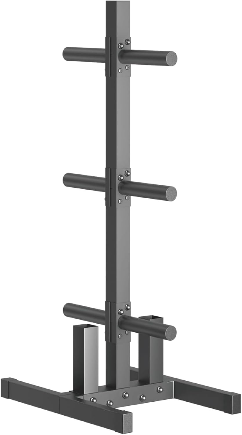 Olympic Weight Plate Rack, 6 Pegs & 2 Barbells for Bumper Plate Storage, Olympic Weight Plate Tree - Heavy Duty Bumper Plate Rack Holds 300 lbs